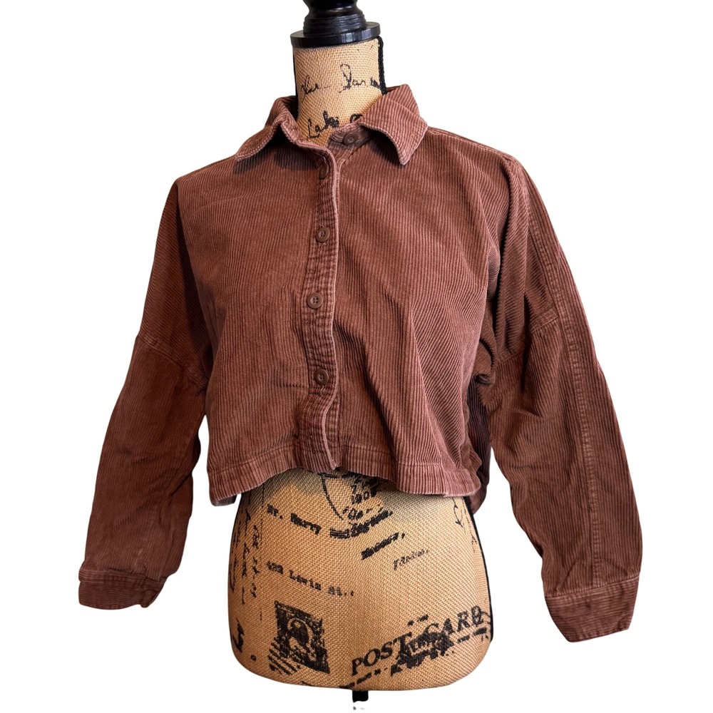 Forever 21 Womens Casual Grunge Y2k Corduroy Cropped Jacket Brown Small